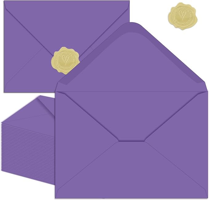 YINUOYOUJIA 4x6 Envelopes A4 Envelopes for Invitations(50, Violet) | Golden Stickers with Envelopes,Self Seal,for Wedding, Invitations, Photos, Postcards, Greeting Cards, Mailing