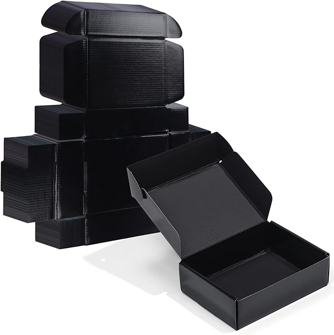 ZBEIVAN 7x5x2 Black Small Shipping Boxes, 20 Packs Corrugated Cardboard Mailer Boxes for Packaging Small Business Mailing Gifts Wrap Boxes with Lids
