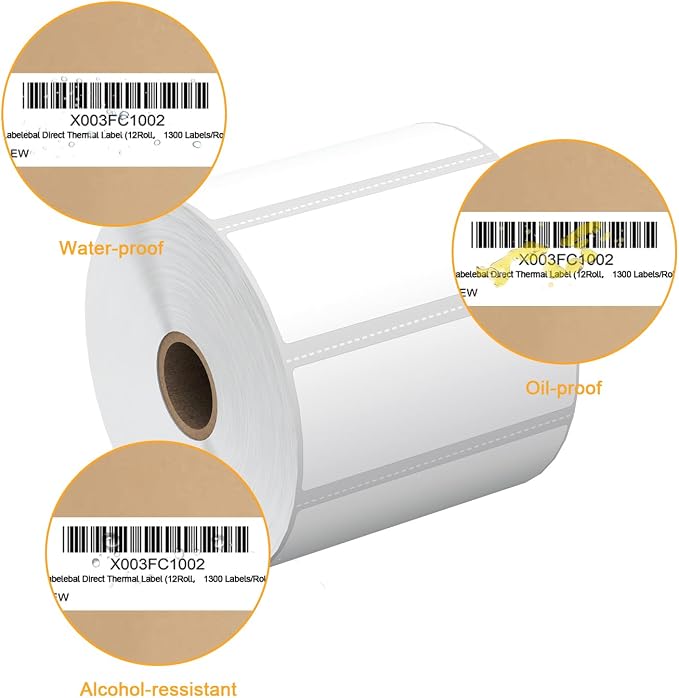 (15600 Labels/12 Rolls) Labelebal 3-Proof 1" Core 12 Rolls 3" x 1" Inch Direct Thermal Labels & Stickers,Address Shipping Labels Compatible with Rollo & Zebra Desktop Printers Adhesive