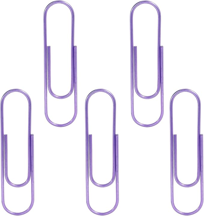 4 Inch Jumbo Paper Clips, Purple, 15Pcs | Coated Large Reusable Big Paperclips for Office, School, Home Document Organizing