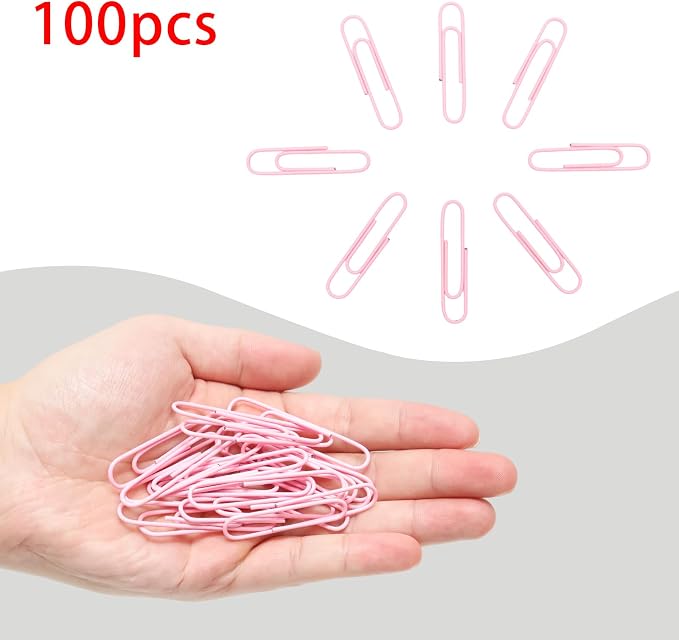 100 Pcs Pink Paper Clips, 2 Inch (50mm) Colorful Paperclips | Vinyl Coated, Colored Jumbo Paper Clips, Rust Proof, for Office, School, DIY, Bookmarks and Document Organization
