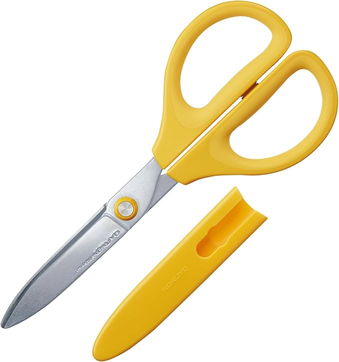 Kokuyo Saxa Glueless Scissors, Yellow, 3D Blade, Symmetrical Handle for Both Right-hand and Left-hand, with Safety Cap, Japan Import (HASA-P280Y)