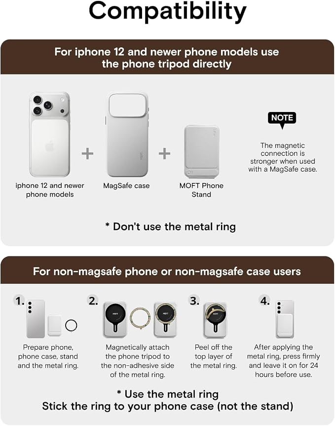 MOFT Phone Tripod Stand & Wallet, NFC Card Holder, Hold 1-2 Cards | Mulit-Angles | Portable l MOVAS Leather | Magsafe Compatible | Easy to Charge | Travel Essential |For Content Creators
