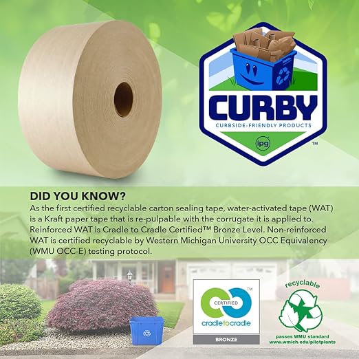IPG Curby Water Activated Tape, 2.83" x 100M Refill Roll