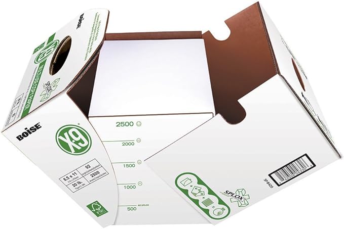 Boise X-9 Multi-Use Copy Paper, 8.5" x 11" Letter, SPLOX (Easy Carry Box), 92 Brightness, 20 lb, Reamless (2500 Sheets)