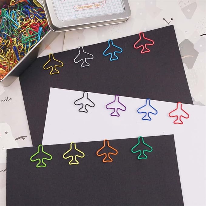 OWLFAVO 120pcs Airplane Shape Paper Clips with Storage Box, 12 Colors, Funny Cute Paperclips Bookmarks Planner Clips for Fun Office Supplies College Gifts Wedding Decoration