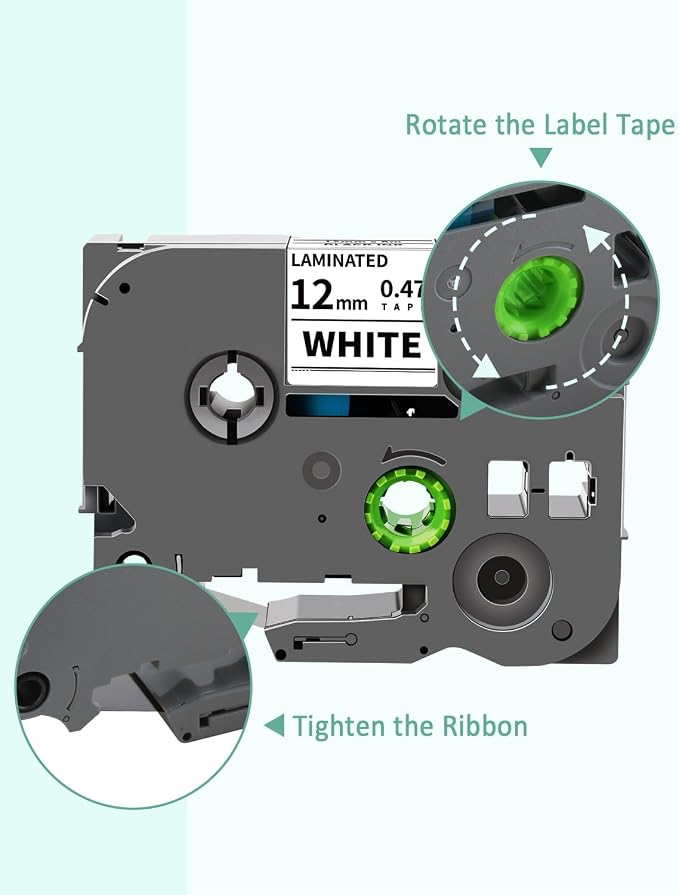 6-Pack Tz 12mm 0.47" Laminated Multi-Color Compatible for Brother 12mm Tape | Tze135 Tze335 Tze435 Tze535 Tze735 P Touch Tze Label Tape 12mm 1/2" Laminated for PTD210 PT1750 PTD220 PTD400 PTD600 PT2040