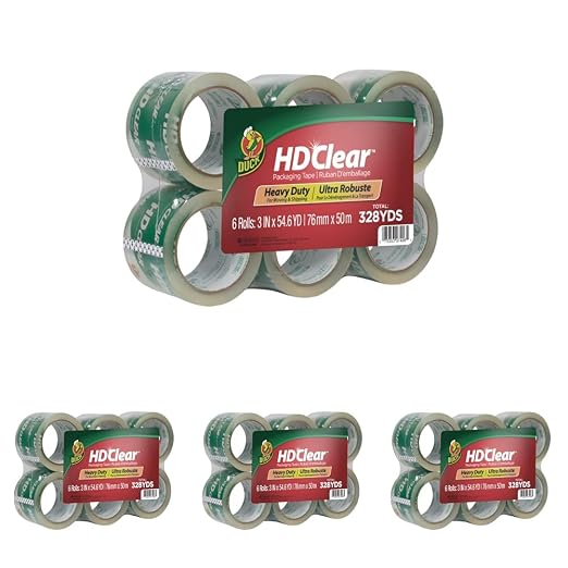 Duck HD Clear Extra Wide Packing Tape - 6 Rolls of Heavy Duty Shipping and Moving Packing Tape – Clear Strong Packaging_Tape for Boxes, Moving Supplies - 3 in. x 54.6 Yards (307352) (Pack of 4)