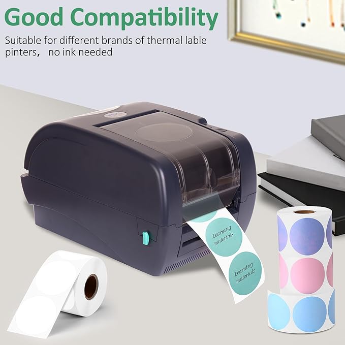 2500 Pcs 2 Inch Circle Thermal Sticker Labels Self Adhesive Round Direct Thermal Labels Multipurpose Printer Stickers for DIY Logo Design, Qr Code, Name Tag