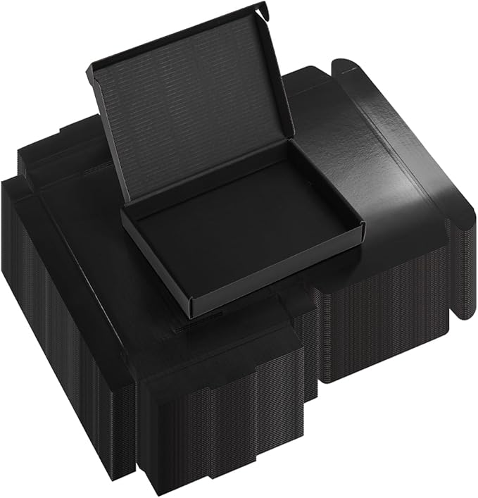 Rempry 7x5x1 Inches Black Shipping Boxes Pack of 50, Cardboard Corrugated Mailer Boxes for Packaging Small Business, Small Gift Boxes for Mailing Present