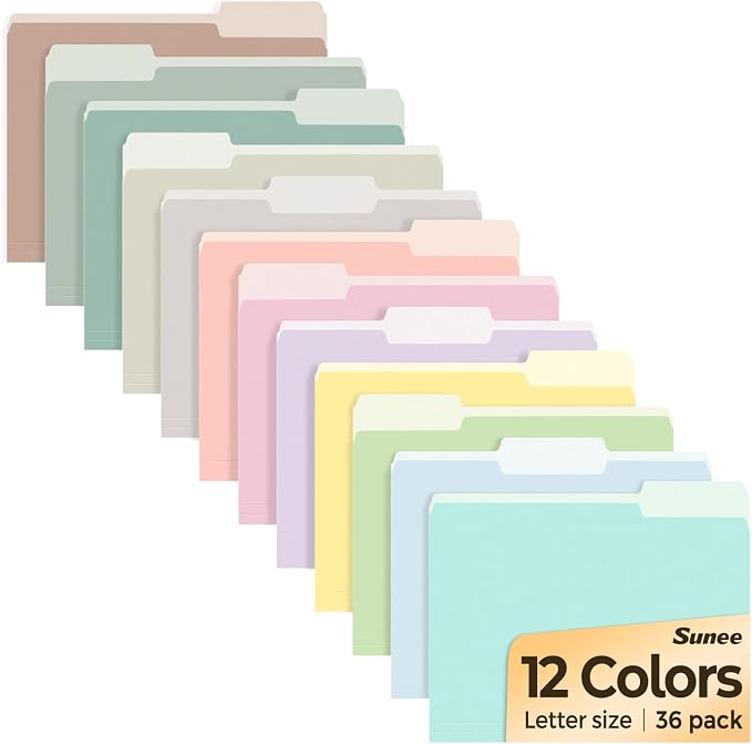SUNEE File Folders, 36 Pack Manilla Folders 8.5 x 11, 12 Colors Folder Office Organization Home School Folders for Documents Files Paper