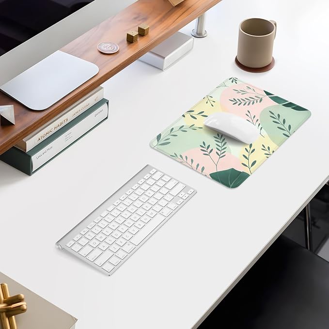 ITNRSIIET Mouse Pad Non-Slip Rubber Base Smooth Surface Stitched Edges Waterproof Durable Compatible with All Mice for Office & Gaming, Desk Accessory, 10.2x8.3x0.12 inch, PastelFoliage