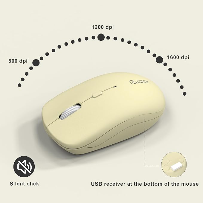 Wireless Keyboard and Mouse Combo Silent for Office and Home(Canary Yellow) | 2.4G Full Size Silent Cordless Keyboard with Tilt Legs,3-Level DPI Quiet Mouse,for Windows/Mac OS/Desktop/Laptop/PC