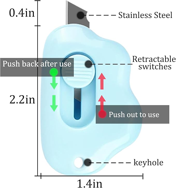 Box Cutters Retractable, 3 Pack Retractable Letter Opener, Adorable Cloud Tiny Letter Opener Envelope Slitter for Key Chain Pocket Bag Package Envelope Mail Letter Box, 2.24 * 1.5 * 0.55inch