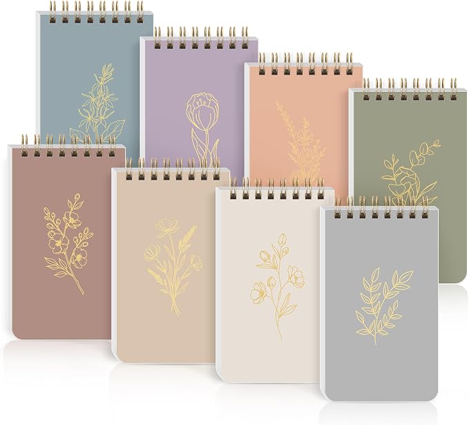 SKYDUE Pocket Notepads with Aesthetic Covers, Small Notebooks, Mini Spiral Notebook with Lined Pages Nursing School Essentials, Set Of 8 Gold