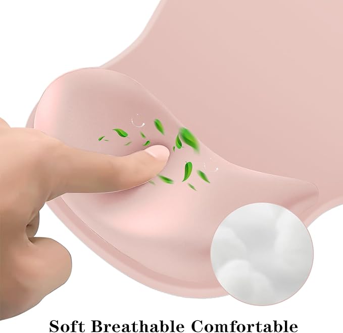 Mouse Pad with Wrist Rest,Ergonomic Mouse Pad with Comfortable Gel Wrist Rest Support and Non-Slip PU Base for Easy Typing Pain Relief, Durable and Washable(Pink)