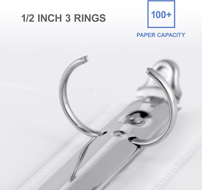 ViVin 1/2 Inch Binders 3 Ring, Sturdy Half Inch Binders, 24 Pack, White | PVC-Free, Fits 100 Sheets of 8.5'' x 11'' Paper, Clear View Cover, 2 Interior Pockets, Office Home School Use
