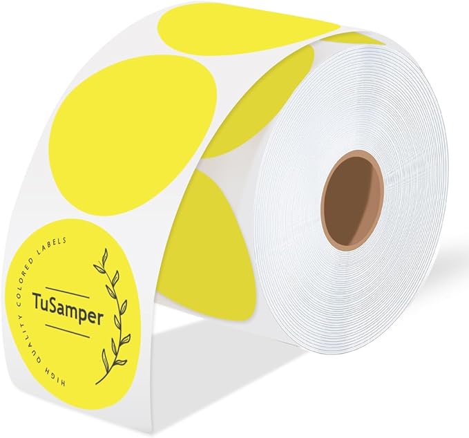3 Inch (76.2mm x 76.2mm) Round Thermal Printer Label Stickers Self-Adhesive Circle Convenient Multi-Purpose Blank 3" Sticker Roll for Family Classification, Gift Sealing, Yellow (500Pcs)