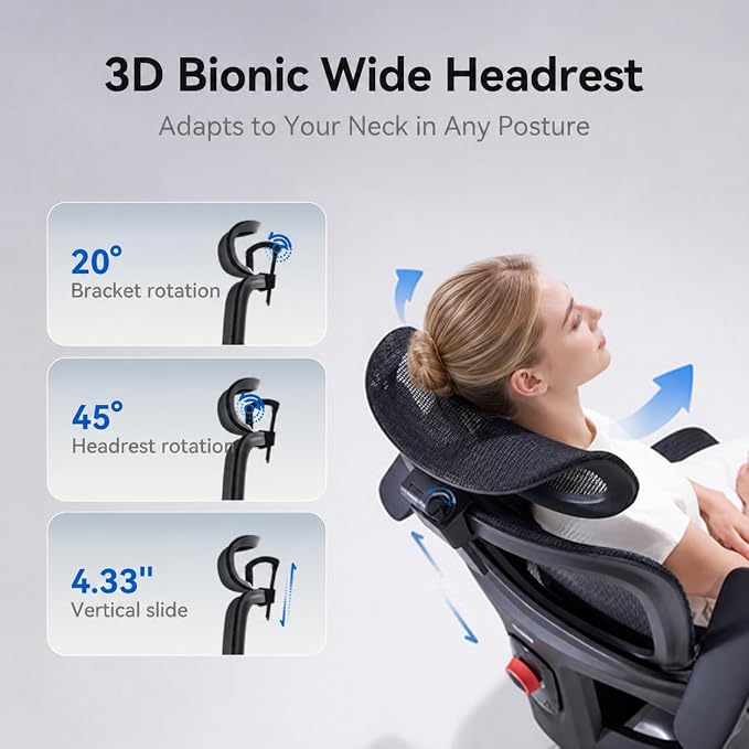 SIHOO B300 PRO Ergonomic Office Chair with Footrest, Mesh Desk Chair, Black | 4-Directional Lumbar & Height-Adjustable Backrest, 6D Armrests, Swivel Computer Chair for Long Hours