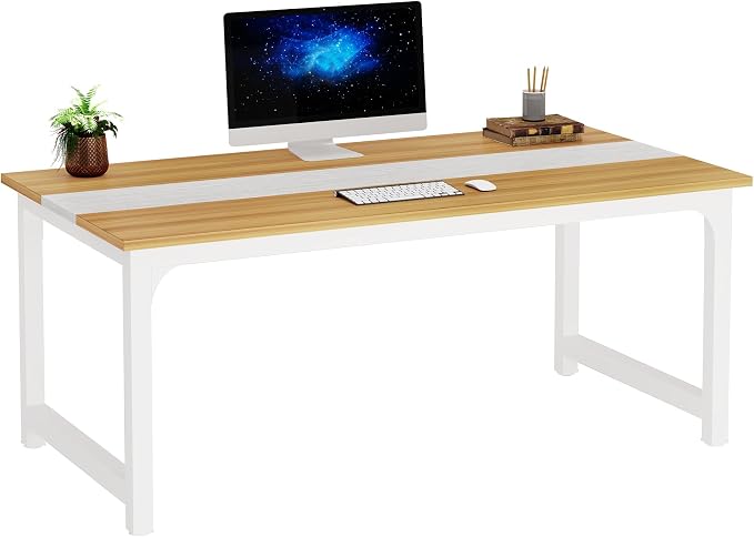 Tribesigns Modern Computer Desk, 63 x 31.5 inch Large Office Desk Computer Table Study Writing Desk Workstation for Home Office, Light Walnut/White