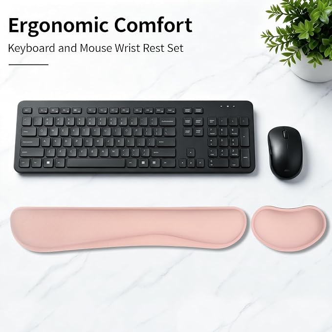 Bloss 2 Pink Wrist Rest for Mouse & Keyboard, Ergonomic Wrist Support | Soft Memory Foam, Rubber Non-Slip, Wrist Rest for Mouse, Breathable, 1.2" Thick