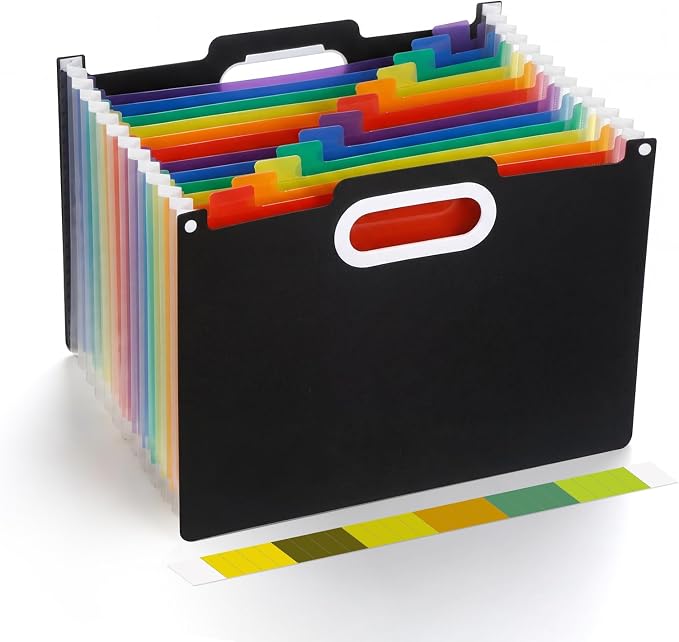 Comix Expanding File Folder, 13 Pockets Accordion File Organizer, Black | Letter/A4 Size Document Organizer for Home Office School