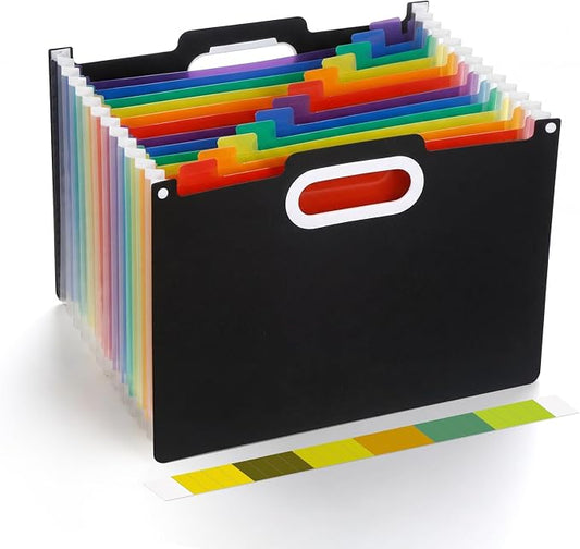 Comix Expanding File Folder, 13 Pockets Accordion File Organizer, Black | Letter/A4 Size Document Organizer for Home Office School