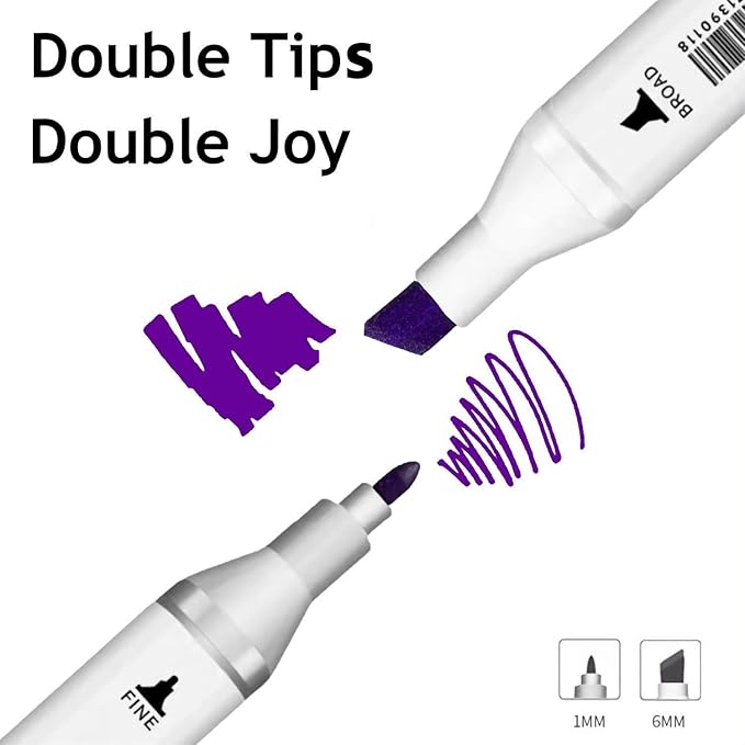 Arhomet 6 Colors Purple Pink Alcohol Markers Set, Dual Tips Art Markers Drawing Sketched Double Tipped for Adults Artists (Purple)