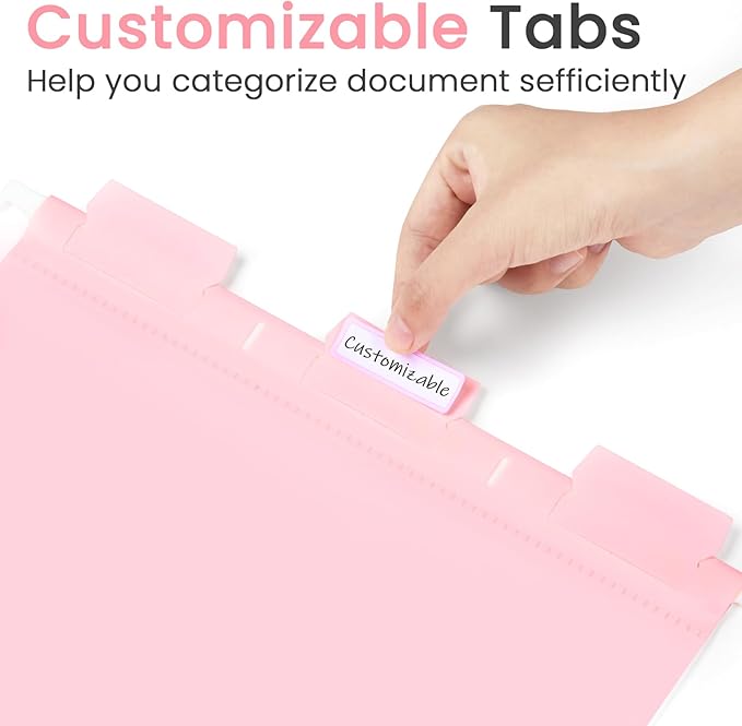 Sooez Tear-Resistant Plastic Hanging File Folders Letter Size, 12 Count File Organizer Suitable for File Cabinet Filing Cabinets, 1/6-cut Adjustable Tabs for Office, School, Pastels Colors, Pink