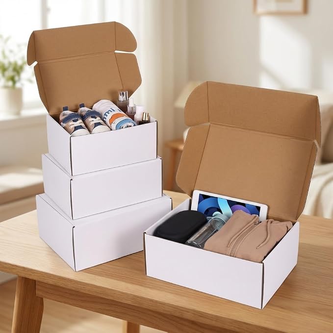 WIFTREY 30 Pack Assorted Sizes Shipping Boxes, 10X7X5 & 9X6X4 & 8X6X4 Small shipping box White, 10 PCS Each Corrugated Cardboard Box for Packaging Small Business, Mailing
