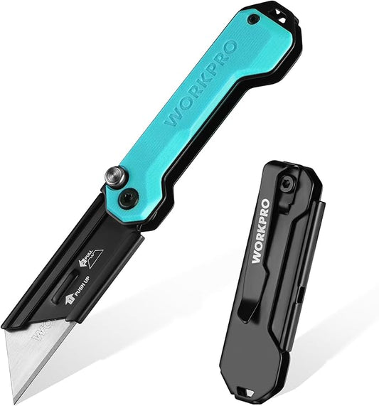 WORKPRO EDC Folding Utility Knife, Mini Box Cutter with Quick Open Axis Lock, Quick Change Blade Razor Knife, Foldable Small Pocket Knife with Belt Clip
