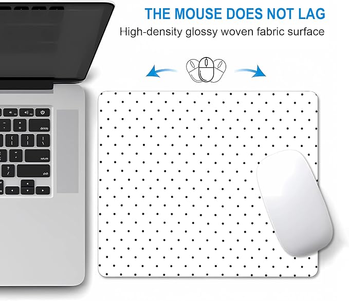 Square Polka Dot Aesthetic Retro Mouse Pad Small, Cute White and Black Mouse Pads, Non-Slip Rubber Mousepad Washable Cloth, Computer Pad Decor Gifts, Pretty Coworker Gift for Girls Girly, 9.5x7.9 inch