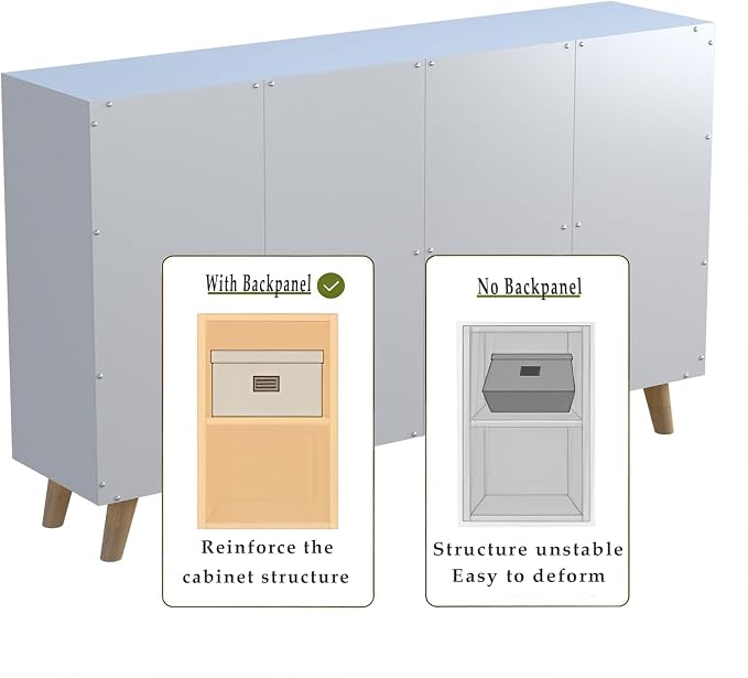 8-Cube Bookcase with Doors, 2-Tier Low Storage Cabient, Warm White | Solid Wood Legs and Door Handles, Cubby Shelf with 4 Doors, Fits 11×11" Bins for Home & Office