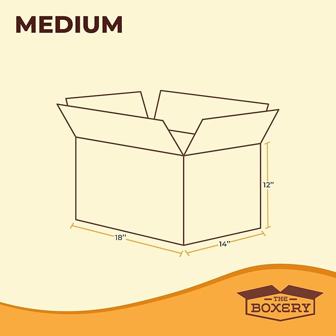 The Boxery Moving Boxes 20-Pack Medium | 18x14x12 inch Brown/Kraft Corrugated Cardboard Packing, Moving & Storage for Business/Home – Durable - Eco-Friendly, Recyclable - Made in the USA