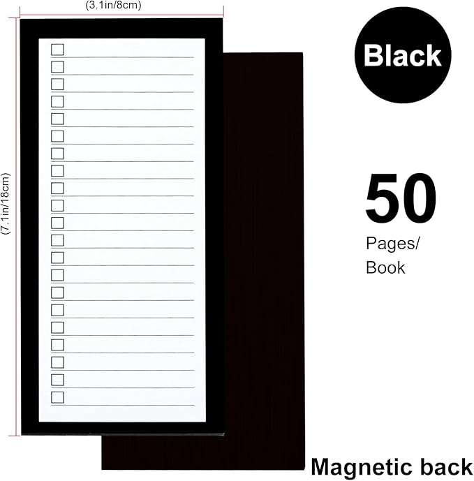 4 Pack Magnetic Notepads for Refrigerator,Grocery List Large Magnet Pad for Fridge,Full Magnet Back Design Magnetic Memo Pads for Grocery List, Shopping List, To-Do List (Black, 4 Pack×50 Sheets)