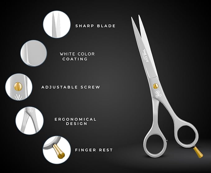 The Cut Factory- 6.5” Professional Hair Scissors - High Carbon 420 Stainless Steel Hair Cutting Scissors, Ultra-Sharp Barber Shears for Salon & Home (WHITE)