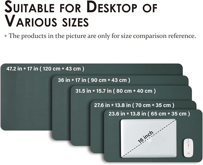 Leather Desk Mat - Non-Slip PU Desk Pad for Office and Home - Desk Organization and Accessories - Ideal for Large Mouse Pad and Desk Mats on Top of Desks (Dark Green,27.6"x 13.8")