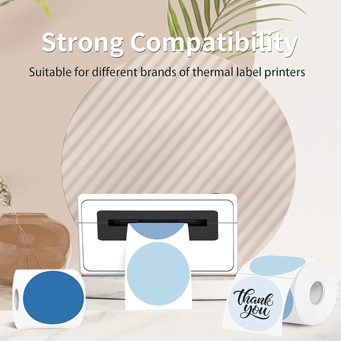 3 Inch Thermal Label,Blue Round Thermal Printer Label,Waterproof Thermal Stickers for DIY Logo Design,Name Tag,Thanks Card 300 Labels/Roll (Blue)
