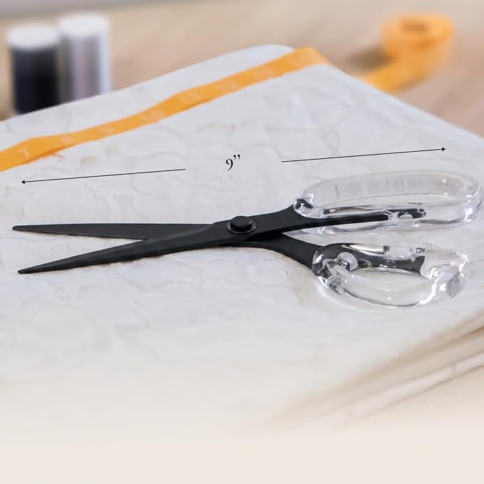 9” Stainless Steel Acrylic Scissors, Matt Black | Aesthetic and sharp all purpose scissors, Perfect for sewing, arts, and crafts, Stationery tools for office, and school
