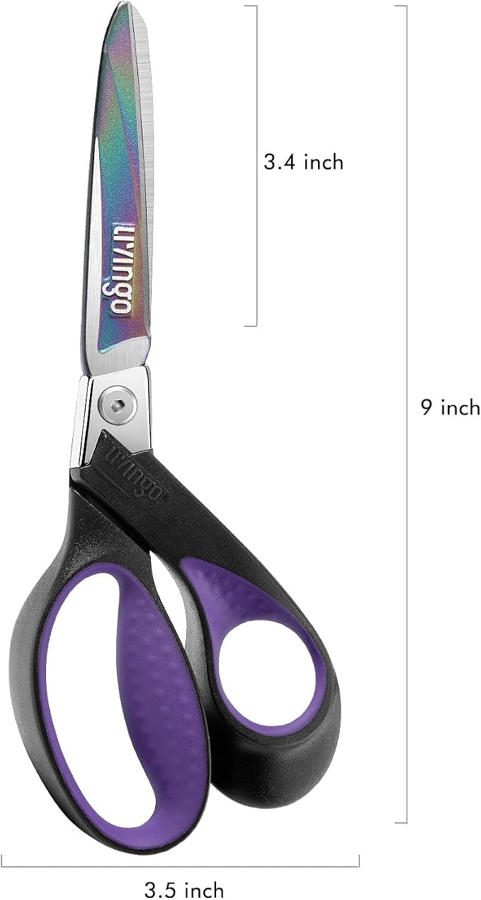 LIVINGO 9" Titanium Shears, Heavy Duty Scissors All Purpose, Purple/Black | Titanium-Coated Stainless Steel Blades, Ergonomic Right-Handed Scissors for Sewing, Carpet, Craft & Household Use