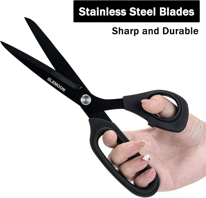 9" Scissors All Purpose, Heavy Duty Professional Tailor Scissors for Fabric Cutting, Leather Craft & Sewing Projects, Black