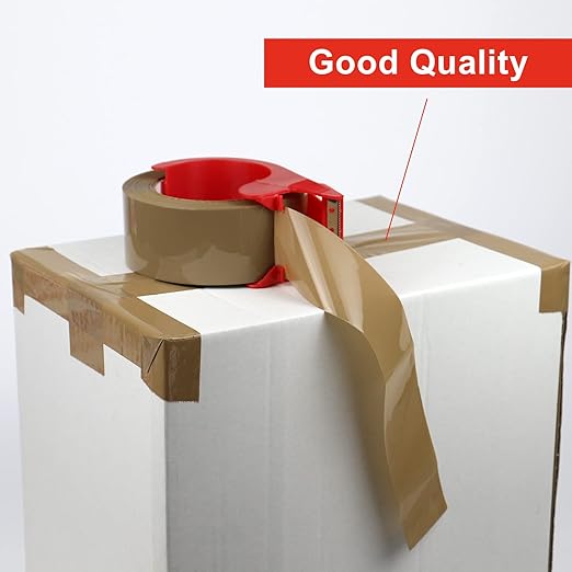 Brown Packing Tape with Dispenser, 2.4 mil, 1.88 inch x 110 Yards 6 Rolls, Ultra Strong, Refill Industrial Shipping Box Packaging Tape for Moving, Office, & Storage