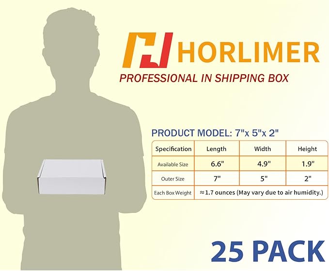 HORLIMER 7x5x2 inches Shipping Boxes Set of 25, White Corrugated Cardboard Box Literature Mailer