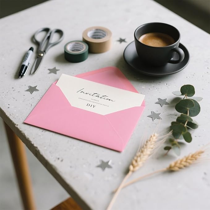 A7 Envelopes 100 Pack Pink Envelopes 5x7 V-shaped Flap, Suitable for 5x7 Photos, Cards, Weddings, Invitations, Announcements, Baby Gifts 5.25 "x 7.25" (Pink)