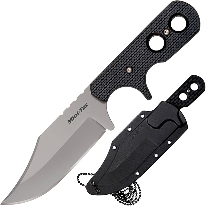 Cold Steel Mini Tac Bowie 3-5/8" Lightweight Durable 8Cr13MoV Stainless Steel Fixed Blade Clip Point Outdoor Hunting Utility Knife, Griv-Ex Handle, Secure-Ex Sheath - Blister