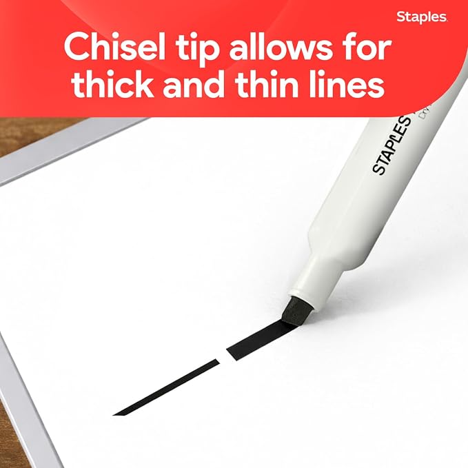 Staples Remarx Low Odor Dry Erase Markers, Chisel Tip, Black, 12-Pk | Bold whiteboard markers for office, classroom, and meeting room use.