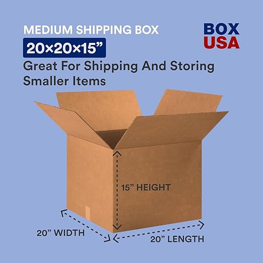 BOX USA Moving Boxes 20"L x 20"W x 15"H (12-Pack) + Packaging Tape 2" x 25yd (1-Pack) - Moving Supplies Bundle