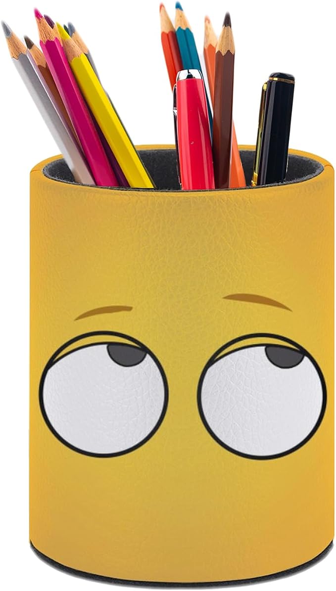 Eye Pen Holder Pencil Cup for Desk Organizer | Cute Makeup Brush Holder PU Multifunctional Office Suppliesfor Decor Home Classroom School