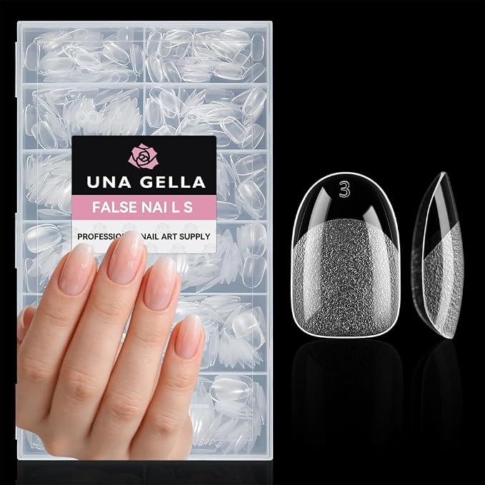 UNA GELLA Oval Round Nail Tips Half Matte 504pcs Gel Nail Tips | Short Oval Round Nail Extension Easily DIY False Fake Acrylic Press On Nails, 12 Sizes Gelly Tips