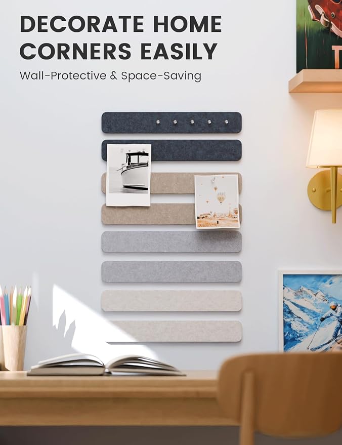 Fluxynara 13" x 2" Felt Wall Panels, Nordic Slate | 8-Pack Includes 50 Push Pins and Adhesive Tabs for Photos, Notes and Decor in Bedroom Doors, Home Office or Studios